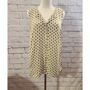 J. Jill Tank Blouse Womens M White Gold Diamond Button Front Soft Flowy Boho